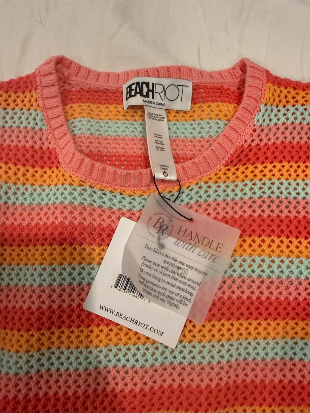 Beach Riot Coral, Yellow & Mint Striped Crochet Top - Picture 6 of 6